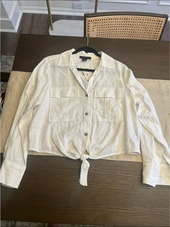 Sanctuary White Tie-Front Button Down Shirt - Picture 6 of 9